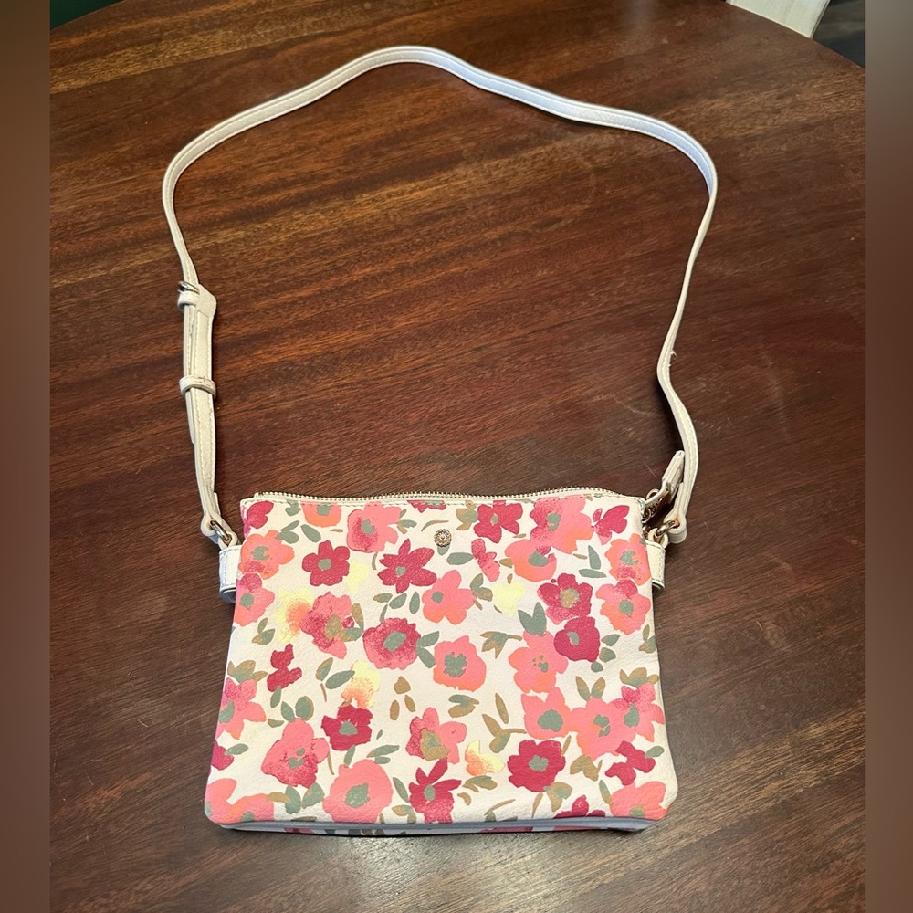 Lauren Conrad Floral Candide Crossbody Shoulder Handbag Purse Rose Gold Hardware